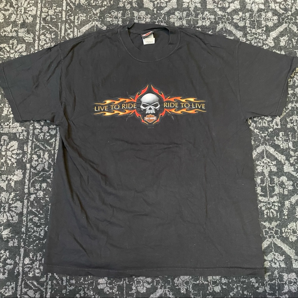 Harley Davidson T Shirt Live To Ride 2005 Flaming Skull Greensburg PA Size XL